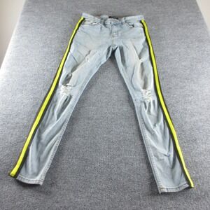 Serenede Jeans Mens 34x32 Blue Skinny Distressed Light Wash Stripe Stretch Denim